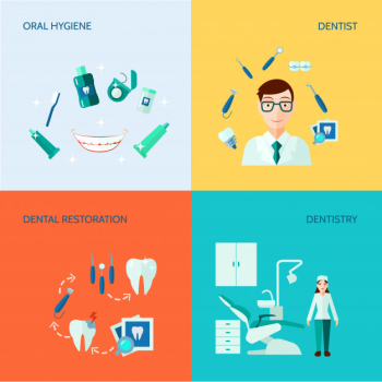 Dental treatment care and oral hygiene banner set Free Vector