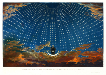 Design for The Magic Flute: The Hall of Stars in the Palace of the Queen of the Night, Act 1, Scene 6 (1847&ndash;1849) print in high resolution by After Karl Friedrich Schinkel. Original from The MET Museum. Digitally enhanced by rawpixel.