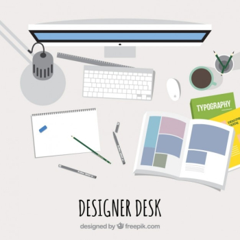 Designer desk in top view Designer desk in top view