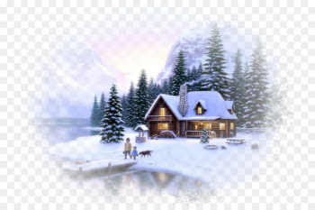 Desktop Wallpaper Log cabin Painting Wallpaper - fantasy winter background 