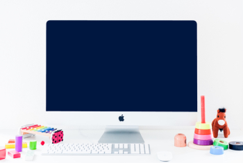 Desktop with kid toys Desktop with kid toys
