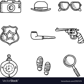 Detective set doodle vector image Detective set doodle vector image