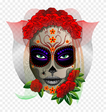 Dia De Los Muertos Sugar Skull Girl With Roses Portrait - Skull Girl Dia De Los Muertos Ornament (round)