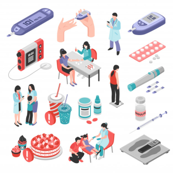 Diabetes treatment isometric set Free Vector