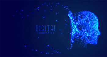 Digital partical face artificial intelligence concept Free Vector