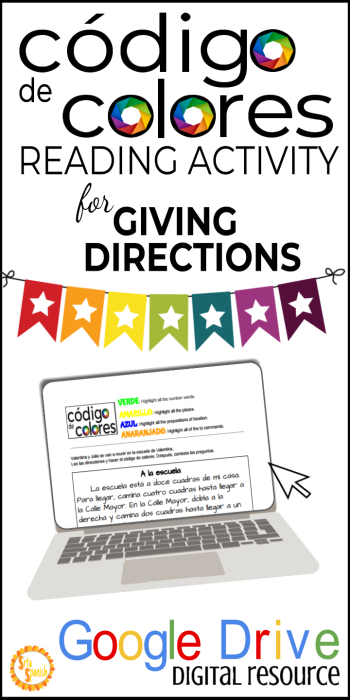 Directions in Spanish Código de Colores Activity | Srta Spanish ...