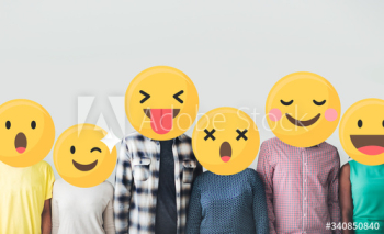 Diverse friends with positive emoticons Diverse friends with positive emoticons