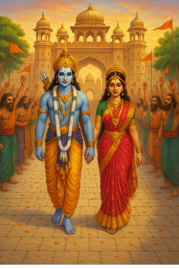 Divine Couple: Lord Rama and Sita in Majestic Celebration Divine Couple: Lord Rama and Sita in Majestic Celebration