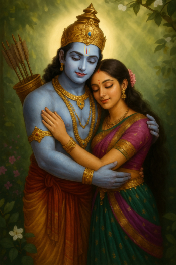 Divine Embrace: Lord Rama and Sita Divine Embrace: Lord Rama and Sita