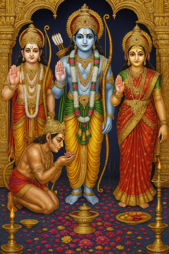 Divine Family: Lord Rama, Sita, and Hanuman Divine Family: Lord Rama, Sita, and Hanuman