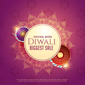 diya sale background with crackers and mandala decoration