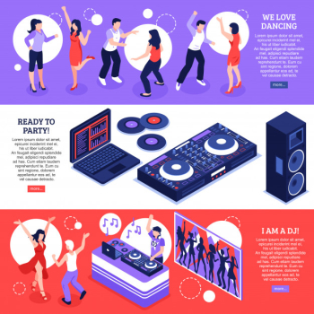 Dj music isometric banners Free Vector