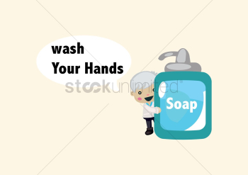 Doctor and a huge hand washing liquid Doctor and a huge hand washing liquid