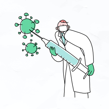 Doctor with vaccine psd doodle illustration Doctor with vaccine psd doodle illustration