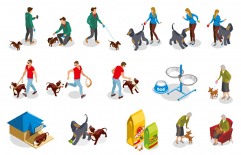 Dog ordinary life isometric icons Free Vector Dog ordinary life isometric icons Free Vector