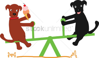 Dogs sitting on see saw Dogs sitting on see saw