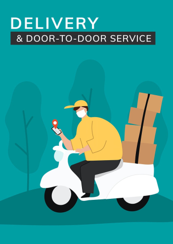 Door to door service courier delivering goods to a home Door to door service courier delivering goods to a home