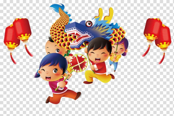 Dragon dance Cartoon Lion dance Animation, Dragon child transparent background PNG clipart