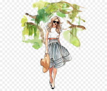 Drawing Fashion illustration Watercolor painting Sketch - Girls 