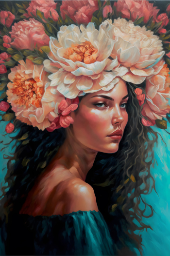 Drawing of an attractive woman with flowers in her head Drawing of an attractive woman with flowers in her head