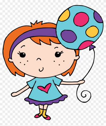 Drawn Little Girl Balloon Clipart - Girl Holding A Balloon Clipart