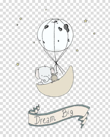 Dream big elephant and rabbit riding on hot air balloon illustration, Elephant Art Drawing Printmaking, Elephant with parachute transparent background PNG clipart