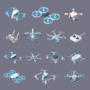 Drones isometric icons Free Vector Drones isometric icons Free Vector