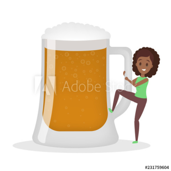 Drunk woman with alcohol addiction with big cup of beer Drunk woman with alcohol addiction with big cup of beer