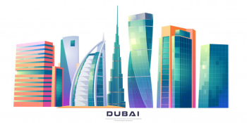 Dubai, uae skyline with world famous buildings Free Vector Dubai, uae skyline with world famous buildings Free Vector