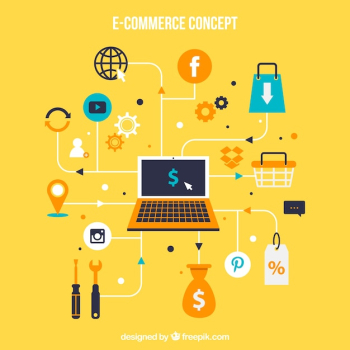 E-commerce concept with laptop and icons E-commerce concept with laptop and icons