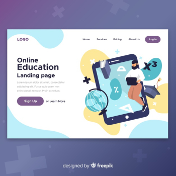 E-learning concept flat landing page Free Vector E-learning concept flat landing page Free Vector