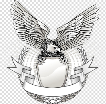 Eagle with ribbon logo, Eagle , flying eagle insignia transparent background PNG clipart