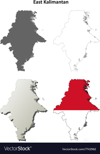 East Kalimantan blank outline map set vector image