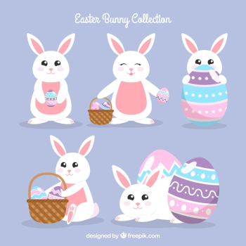 Easter bunnies collection in flat style Easter bunnies collection in flat style