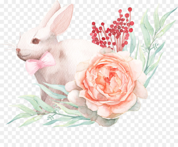 Easter Bunny Paper Watercolor painting Rabbit - Rabbit with bow 