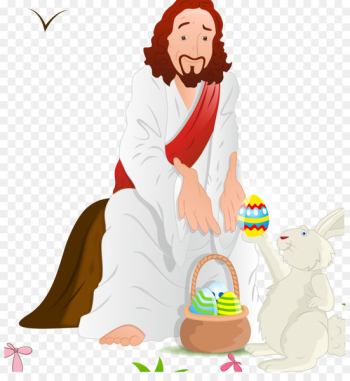 Easter Bunny Resurrection of Jesus Illustration - Jesus and eggs 