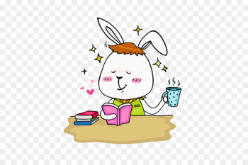 Easter Bunny White Rabbit Leporids Illustration - Rabbit reading 