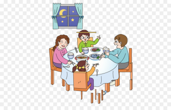 Eating Cartoon Illustration - Family dinner 