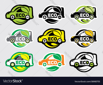 Eco electric car nine icons vector image Eco electric car nine icons vector image