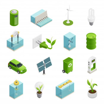 Ecology energy isometric icons set Free Vector Ecology energy isometric icons set Free Vector
