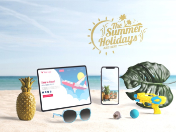 Editable tablet and smartphone mockup with summer elements Free Psd