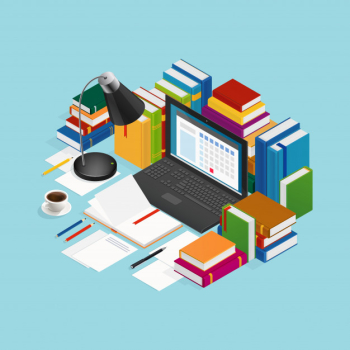 Educational books isometric illustration Free Vector