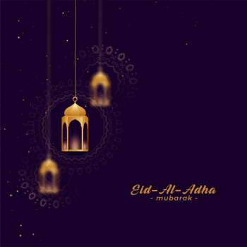 Eid al asha greetings with golden lamps Free Vector Eid al asha greetings with golden lamps Free Vector