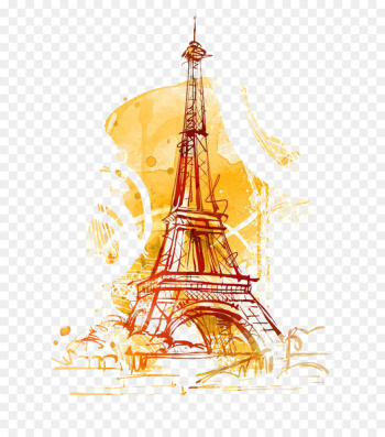 Eiffel Tower Arc de Triomphe Statue of Liberty Tokyo Tower Illustration - France Eifel Tower watercolor stick figure illustration 