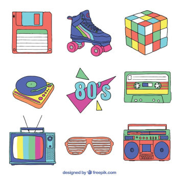 Eighties hand drawn item set Eighties hand drawn item set