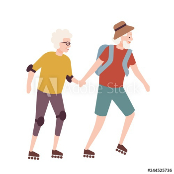 Elderly couple on roller skates Elderly couple on roller skates