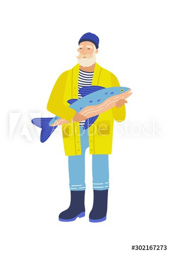Elderly fisher flat vector illustration Elderly fisher flat vector illustration
