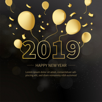 Elegant 2019 Background with Golden Balloons Elegant 2019 Background with Golden Balloons