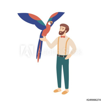Elegant bearded man holding parrot Elegant bearded man holding parrot