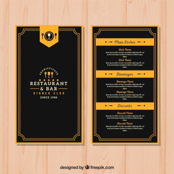 Elegant black restaurant menu Elegant black restaurant menu